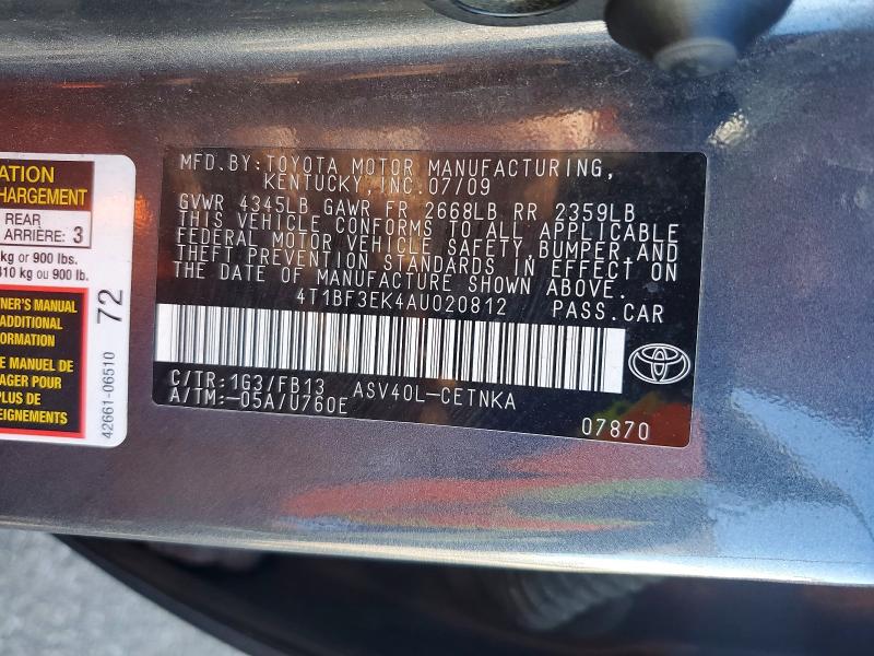 2010 Toyota Camry მანქანა იყიდება აუქციონზე, vin: 4T1BF3EK4AU020812, აუქციონის ნომერი: 65934826
