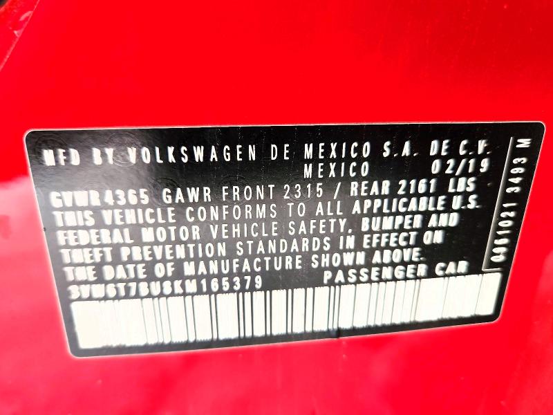 66083136 :رقم المزاد ، 3VW6T7BU8KM165379 vin ، 2019 Volkswagen Jetta مزاد بيع
