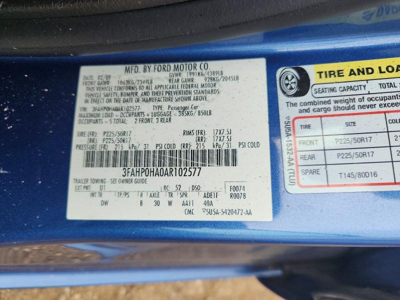 Aukcja sprzedaży 2010 Ford Fusion, vin: 3FAHP0HA0AR102577, numer aukcji: 64085066