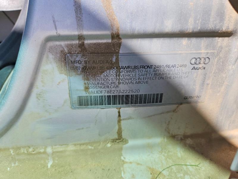 65466456 :رقم المزاد ، WAUDF78E27A222520 vin ، 2007 Audi A4 مزاد بيع