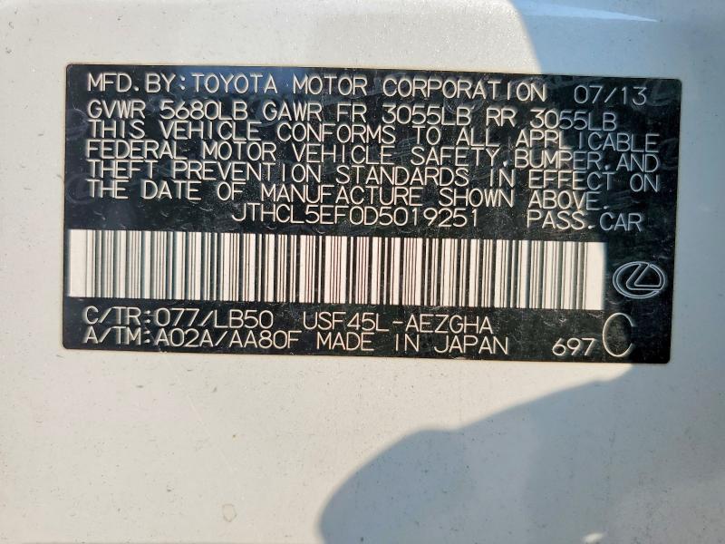 Aukcja sprzedaży 2013 Lexus Ls, vin: JTHCL5EF0D5019251, numer aukcji: 63772256