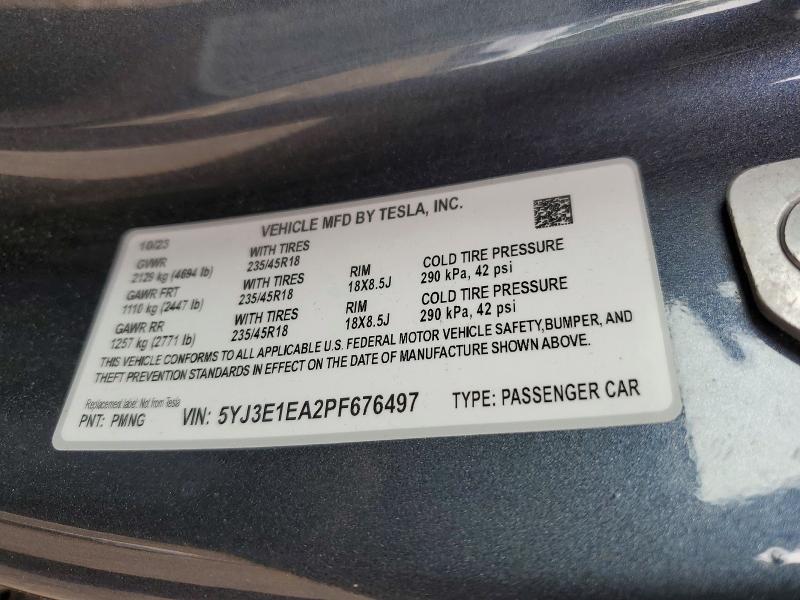 64280576 :رقم المزاد ، 5YJ3E1EA2PF676497 vin ، 2023 Tesla Model 3 مزاد بيع
