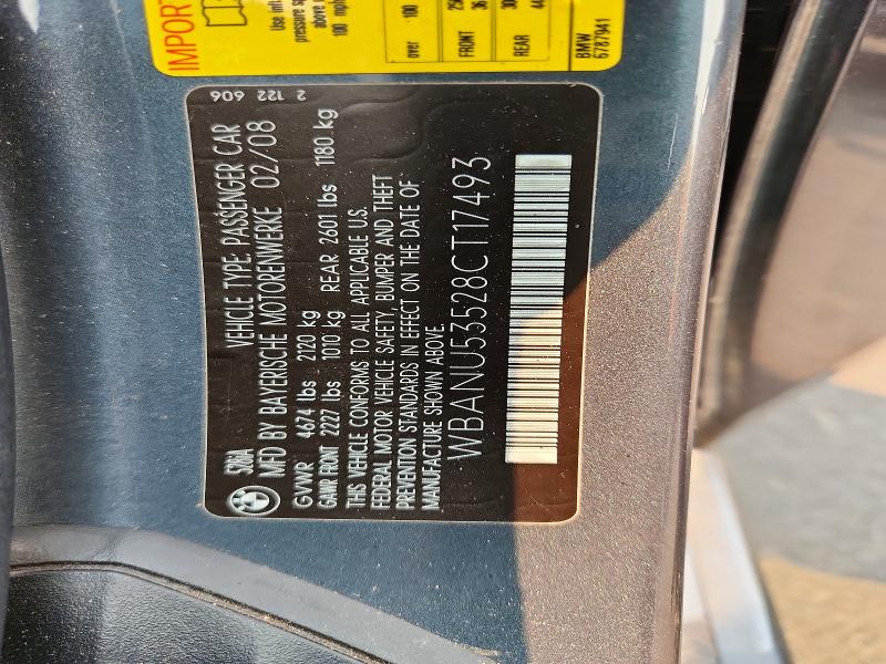 Продажа на аукционе авто 2008 Bmw 528, vin: WBANU53528CT17493, номер лота: 62464846