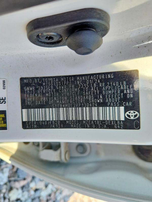 Aukcja sprzedaży 2024 Toyota Corolla, vin: 5YFB4MDE2RP130424, numer aukcji: 65553966