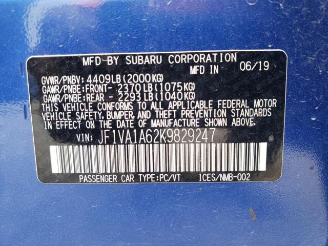 69403503 :رقم المزاد ، JF1VA1A62K9829247 vin ، 2019 Subaru Wrx مزاد بيع