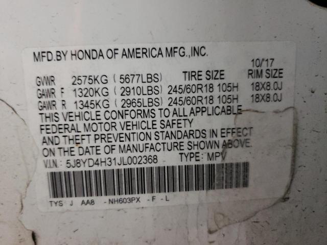 67561073 :رقم المزاد ، 5J8YD4H31JL002368 vin ، 2018 Acura Mdx مزاد بيع