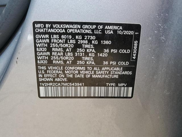 2021 Volkswagen Atlas Se მანქანა იყიდება აუქციონზე, vin: 1V2HR2CA7MC543941, აუქციონის ნომერი: 67147783