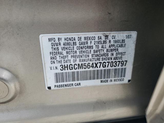 69529163 :رقم المزاد ، 3HGCM564X7G703797 vin ، 2007 Honda Accord Lx مزاد بيع