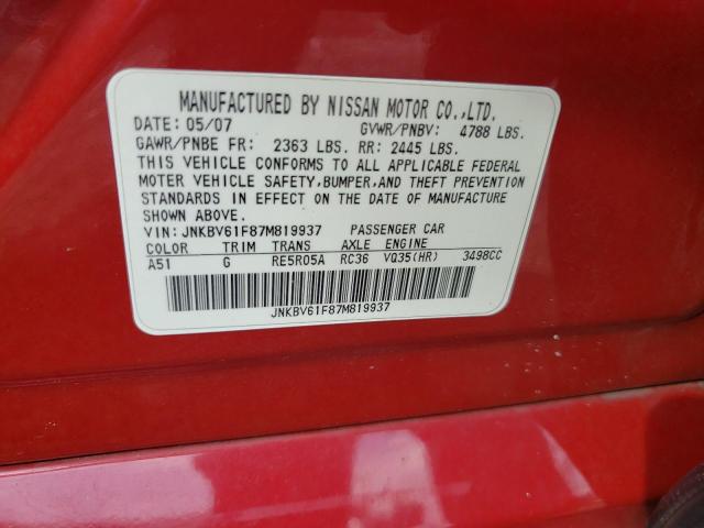 Aukcja sprzedaży 2007 Infiniti G35, vin: JNKBV61F87M819937, numer aukcji: 66439613