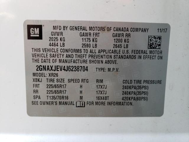 69357033 :رقم المزاد ، 2GNAXJEV4J6238704 vin ، 2018 Chevrolet Equinox Lt مزاد بيع