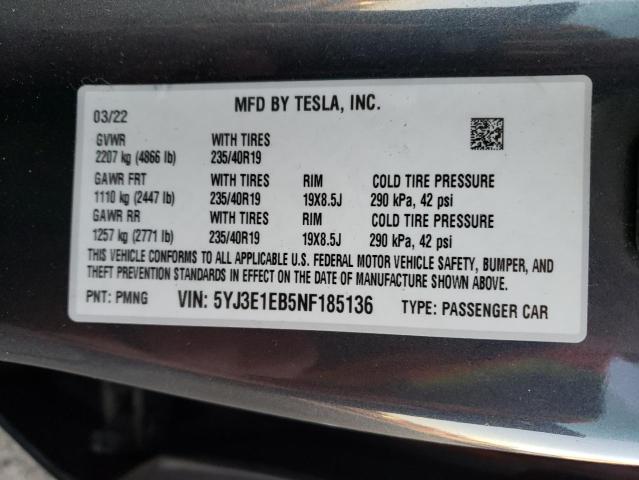 Продаж на аукціоні авто 2022 Tesla Model 3, vin: 5YJ3E1EB5NF185136, номер лоту: 67997243