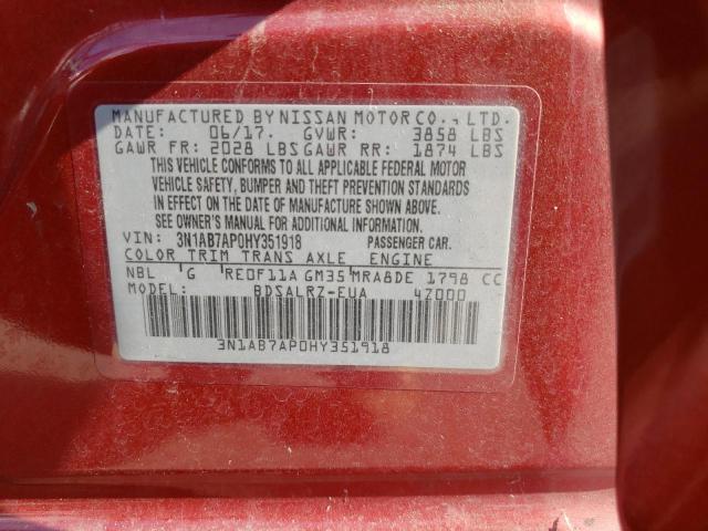 68819683 :رقم المزاد ، 3N1AB7AP0HY351918 vin ، 2017 Nissan Sentra S مزاد بيع