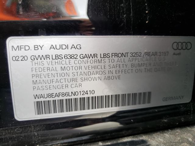 Продаж на аукціоні авто 2020 Audi A8 L, vin: WAU8EAF86LN012410, номер лоту: 68427403