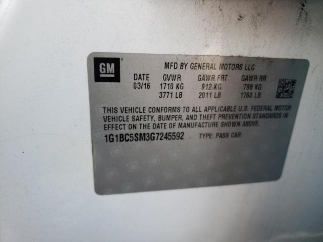 67411883 :رقم المزاد ، 1G1BC5SM3G7245592 vin ، 2016 Chevrolet Cruze Ls مزاد بيع