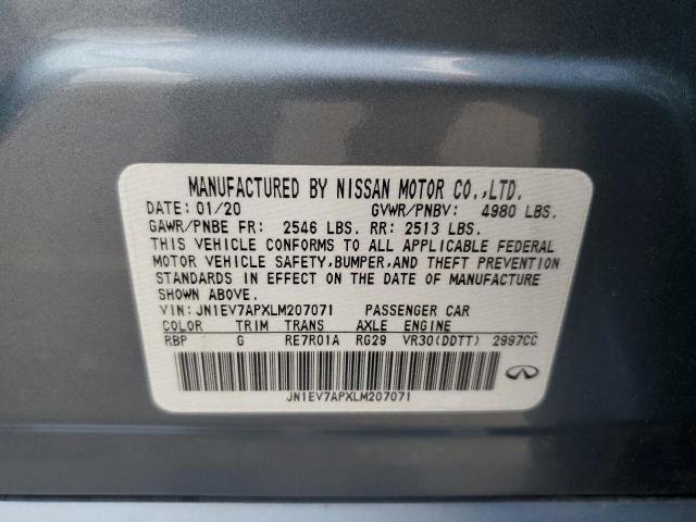 Aukcja sprzedaży 2020 Infiniti Q50 Pure, vin: JN1EV7APXLM207071, numer aukcji: 69921503