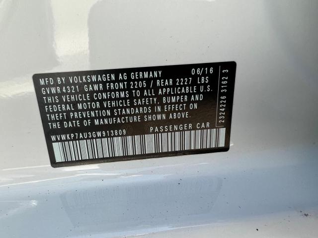 69453793 :رقم المزاد ، WVWKP7AU3GW913809 vin ، 2016 Volkswagen E-golf Se مزاد بيع