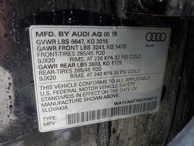 Aukcja sprzedaży 2019 Audi Q7 Prestige, vin: WA1VAAF76KD006212, numer aukcji: 66903063