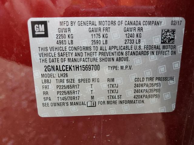 Aukcja sprzedaży 2017 Chevrolet Equinox Lt, vin: 2GNALCEK1H1569700, numer aukcji: 65946253