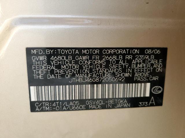 Aukcja sprzedaży 2007 Lexus Es 350, vin: JTHBJ46G872050692, numer aukcji: 67729093