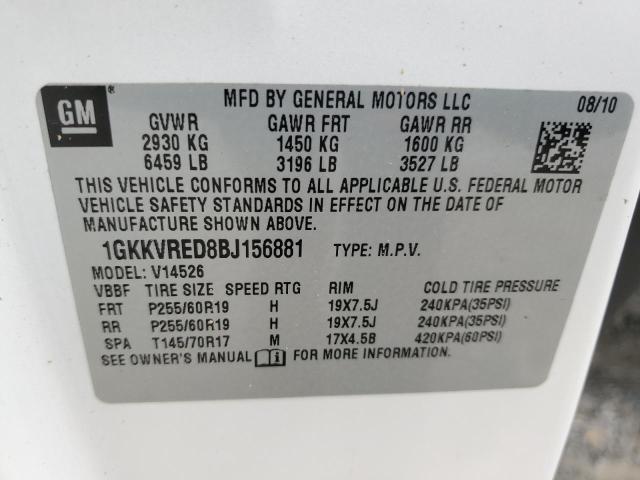 Aukcja sprzedaży 2011 Gmc Acadia Slt-1, vin: 1GKKVRED8BJ156881, numer aukcji: 68120173