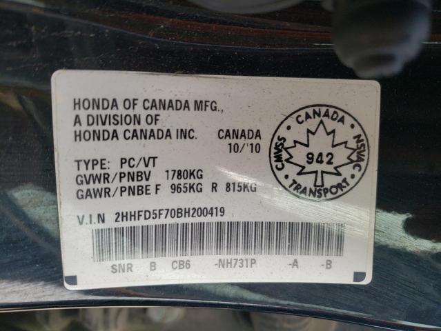 68558653 :رقم المزاد ، 2HHFD5F70BH200419 vin ، 2011 Acura Csx Technology مزاد بيع