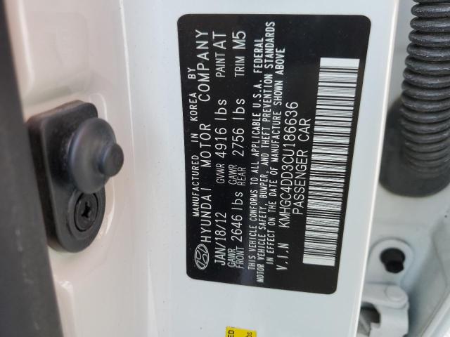 Auction sale of the 2012 Hyundai Genesis 3.8l, vin: KMHGC4DD3CU186636, lot number: 69204993