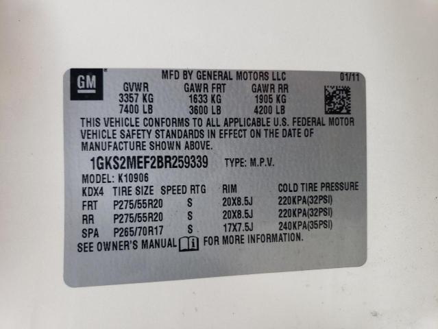 69940503 :رقم المزاد ، 1GKS2MEF2BR259339 vin ، 2011 Gmc Yukon Xl Denali مزاد بيع