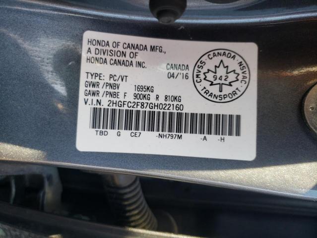 Продажа на аукционе авто 2016 Honda Civic Ex, vin: 2HGFC2F87GH022160, номер лота: 67826403