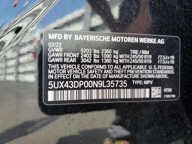 Aukcja sprzedaży 2022 Bmw X3 Sdrive30i, vin: 5UX43DP00N9L35735, numer aukcji: 67194083