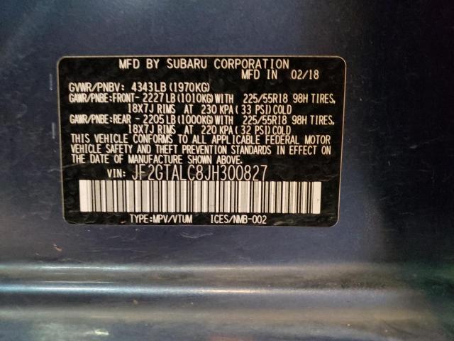 69621413 :رقم المزاد ، JF2GTALC8JH300827 vin ، 2018 Subaru Crosstrek Limited مزاد بيع