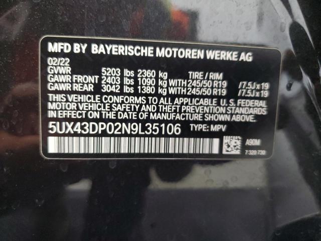 Aukcja sprzedaży 2022 Bmw X3 Sdrive30i, vin: 5UX43DP02N9L35106, numer aukcji: 67737203