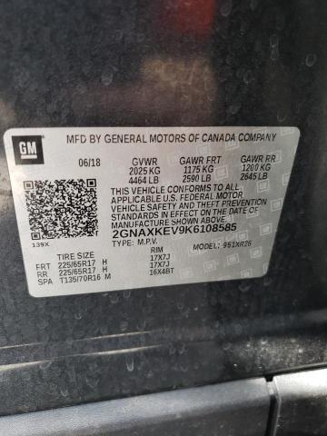 Aukcja sprzedaży 2019 Chevrolet Equinox, vin: 2GNAXKEV9K6108585, numer aukcji: 72186134