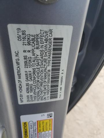 72730914 :رقم المزاد ، 1HGCV1F1XKA100738 vin ، 2019 Honda Accord Lx مزاد بيع