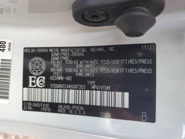 2022 Toyota Sienna Le მანქანა იყიდება აუქციონზე, vin: 5TDGRKEC4NS087263, აუქციონის ნომერი: 72374174