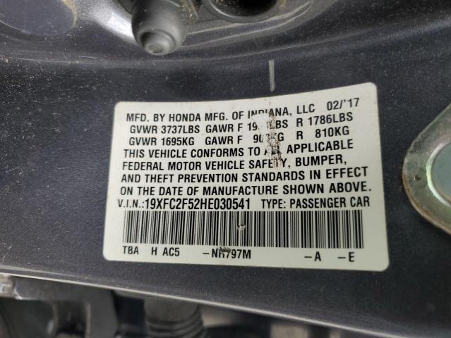2017 Honda Civic მანქანა იყიდება აუქციონზე, vin: 19XFC2F52HE030541, აუქციონის ნომერი: 72176554