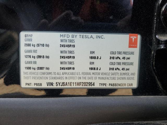 71525394 :رقم المزاد ، 5YJSA1E11HF202954 vin ، 2017 Tesla Model S مزاد بيع
