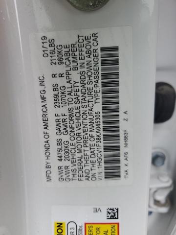 2019 Honda Accord Spo მანქანა იყიდება აუქციონზე, vin: 1HGCV1F38KA045305, აუქციონის ნომერი: 72575004