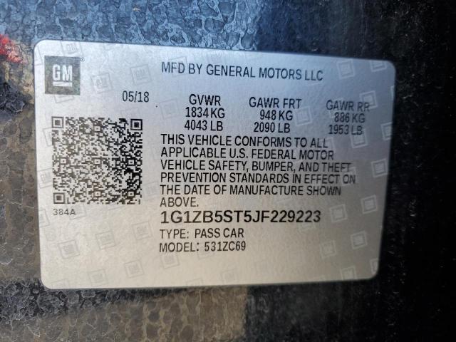 2018 Chevrolet Malibu მანქანა იყიდება აუქციონზე, vin: 1G1ZB5ST5JF229223, აუქციონის ნომერი: 73051264