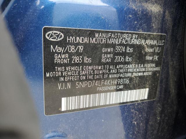 2019 Hyundai Elantra მანქანა იყიდება აუქციონზე, vin: 5NPD74LF4KH498116, აუქციონის ნომერი: 70474364