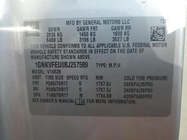 Aukcja sprzedaży 2011 Chevrolet Traverse, vin: 1GNKVFED0BJ257589, numer aukcji: 69471164