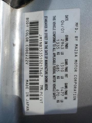 2001 Mazda Mx-5 Miata მანქანა იყიდება აუქციონზე, vin: JM1NB353510217467, აუქციონის ნომერი: 72279014