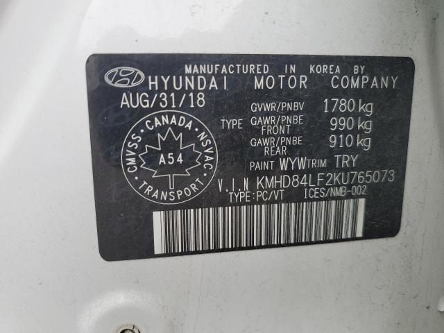 71811984 :رقم المزاد ، KMHD84LF2KU765073 vin ، 2019 Hyundai Elantra مزاد بيع