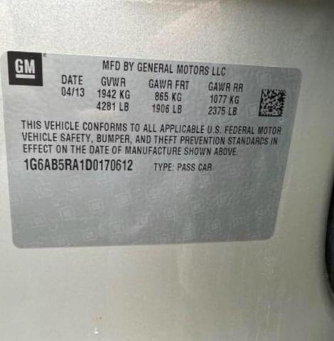 81078765 :رقم المزاد ، 1G6AB5RA1D0170612 vin ، 2013 Cadillac Ats Luxury مزاد بيع