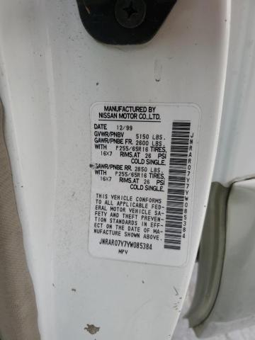 71082145 :رقم المزاد ، JNRAR07Y7YW085384 vin ، 2000 Infiniti Qx4 مزاد بيع