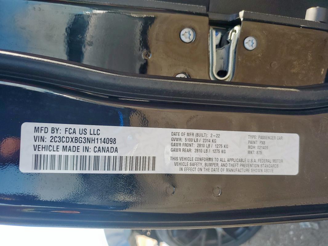 84014745 :رقم المزاد ، 2C3CDXBG3NH114098 vin ، 2022 Dodge Charger Sx مزاد بيع