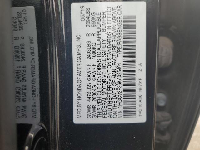Aukcja sprzedaży 2019 Honda Accord Sport, vin: 1HGCV2F36KA025401, numer aukcji: 80887605