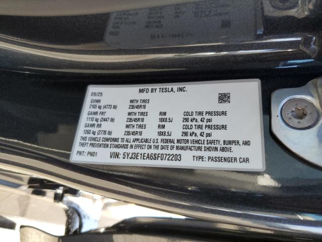 82088665 :رقم المزاد ، 5YJ3E1EA6SF072203 vin ، 2025 Tesla Model 3 مزاد بيع
