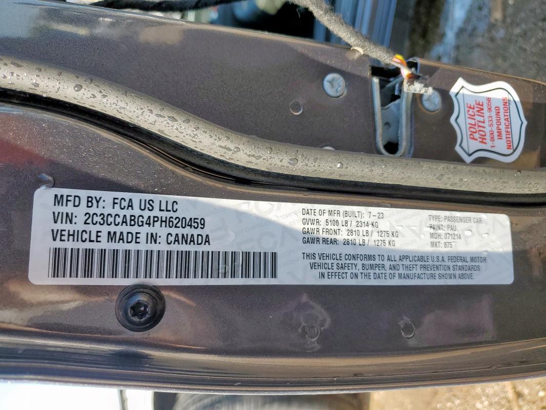 2023 Chrysler 300 მანქანა იყიდება აუქციონზე, vin: 2C3CCABG4PH620459, აუქციონის ნომერი: 71035595