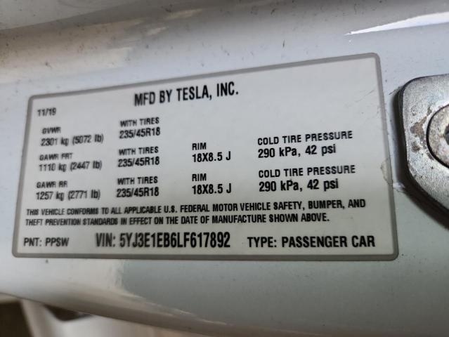 Продажа на аукционе авто 2020 Tesla Model 3, vin: 5YJ3E1EB6LF617892, номер лота: 80688515