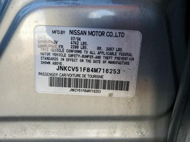 80100645 :رقم المزاد ، JNKCV51F84M716253 vin ، 2004 Infiniti G35 مزاد بيع